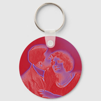 Vintage Valentine Couple in Red Keychain