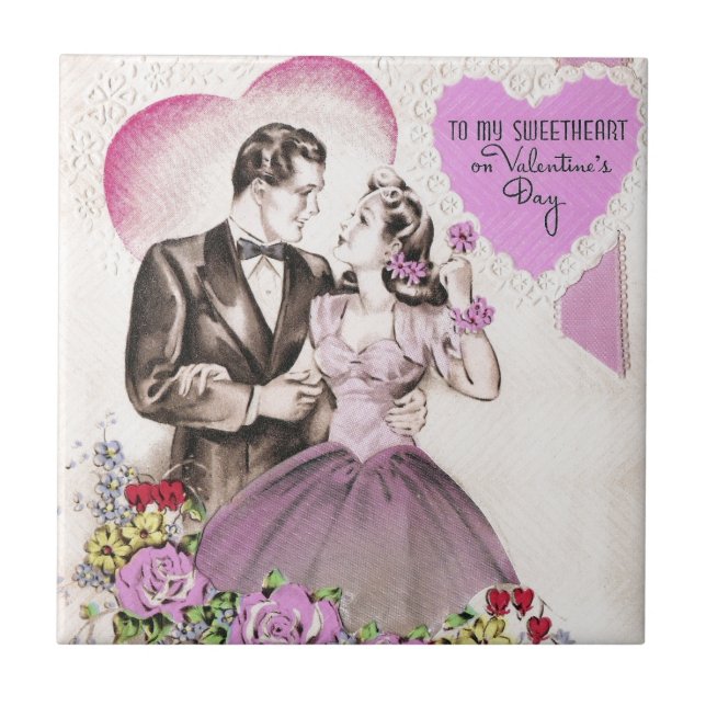 Vintage Valentine Couple Tile (Front)