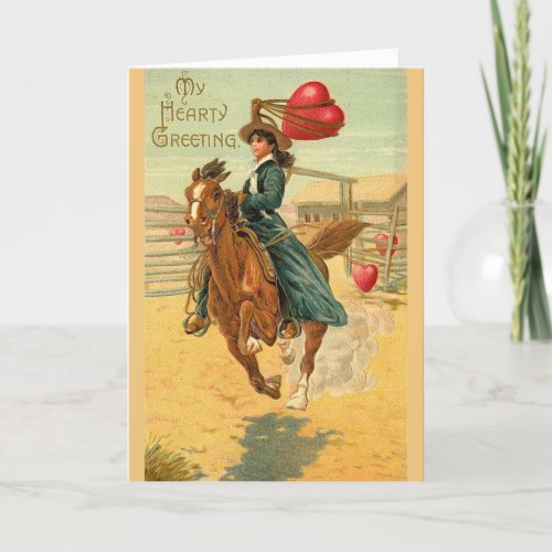 Vintage Valentine _ Cowgirl Lassos a Heart Holiday Card