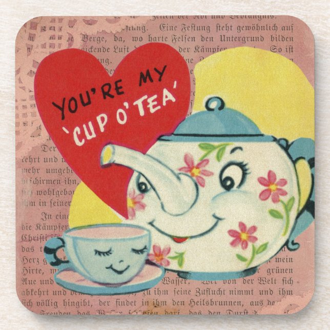 Vintage Valentine Cup of Tea Beverage Coaster (Front)