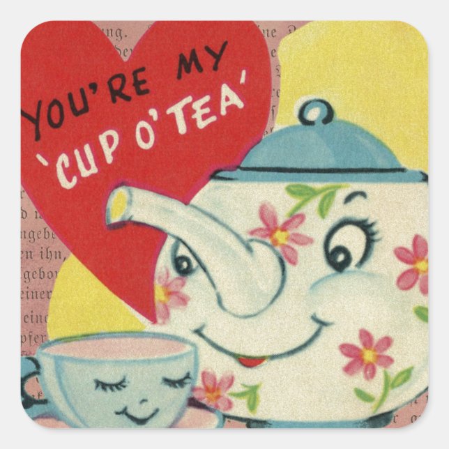 Vintage Valentine Cup of Tea Square Sticker (Front)