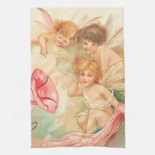 Vintage valentine cupid angel 1 kitchen towel