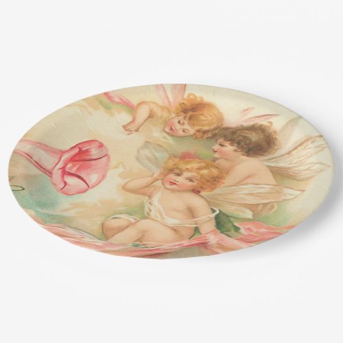 Vintage valentine cupid angel 1 paper plates