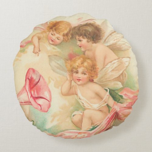Vintage valentine cupid angel 1 round pillow