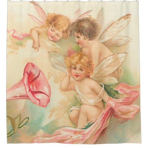 Vintage valentine cupid angel 1 shower curtain