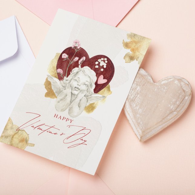 Vintage Valentine Cupid Angel Thank You Card (Creator Uploaded)