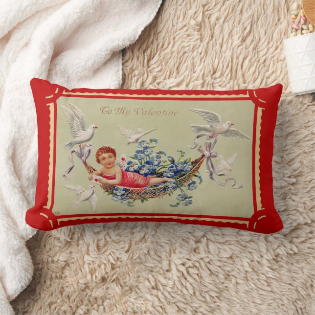 Vintage valentine cupid art lumbar pillow (Blanket)