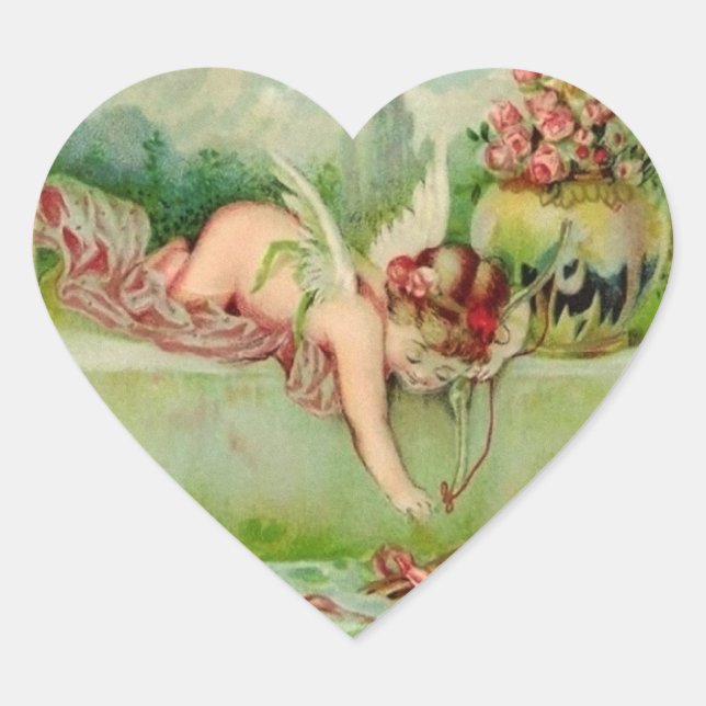 Vintage Valentine Cupid Heart Stickers (Front)