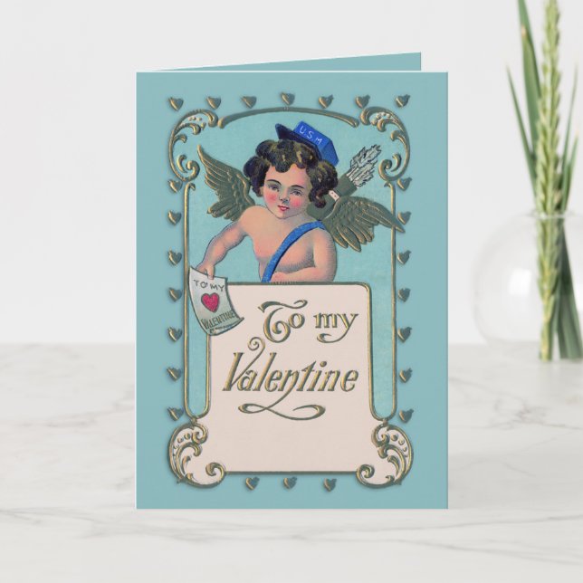 Vintage Valentine Cupid Postman Holiday Card (Front)