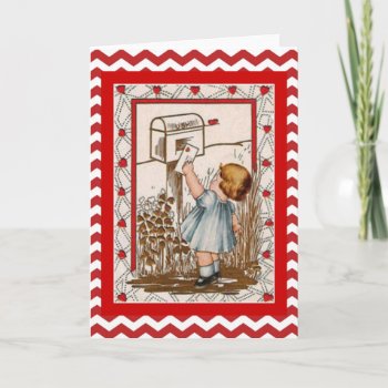 Vintage Valentine Cute Girl Mailing Letter Holiday Card by MagnoliaVintage at Zazzle
