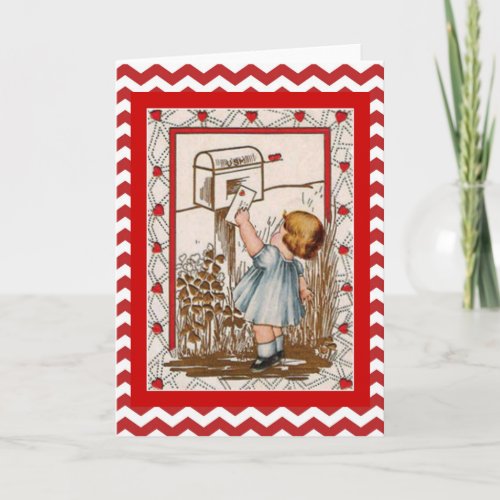 Vintage Valentine Cute Girl Mailing Letter Holiday Card