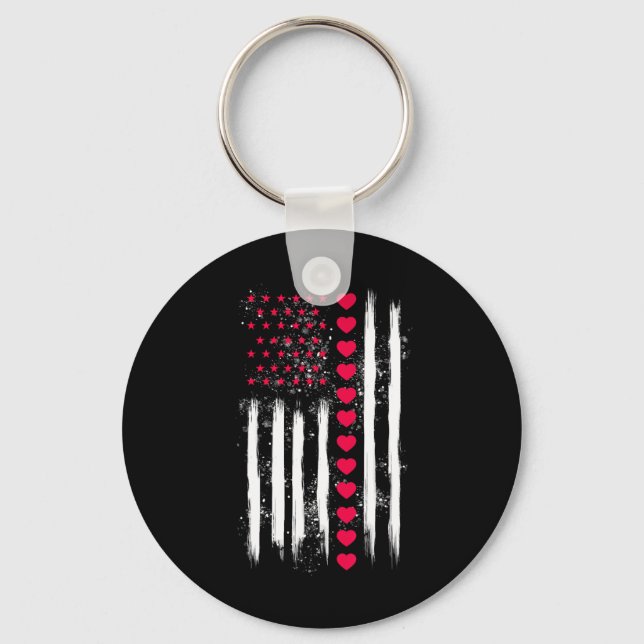 Vintage Valentine Day American Flag Heart Perfect  Keychain (Front)