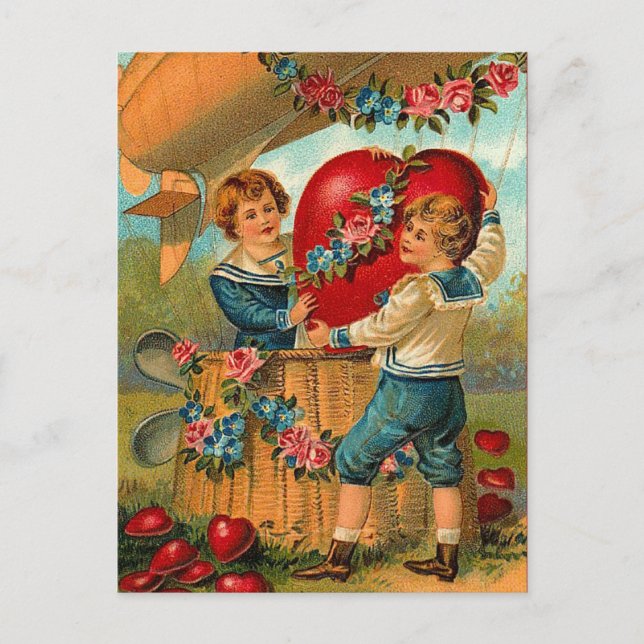 Vintage Valentine Delivering Love Postcard (Front)