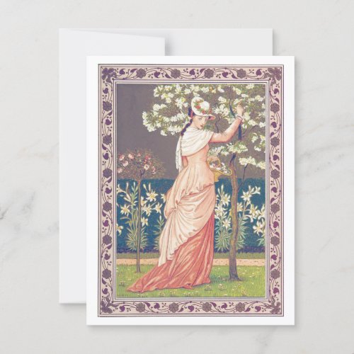 Vintage Valentine Elegant Lady Picking Flowers  Holiday Card