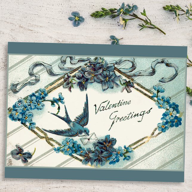 Vintage Valentine Forget-Me-Nots Holiday Postcard (Creator Uploaded)