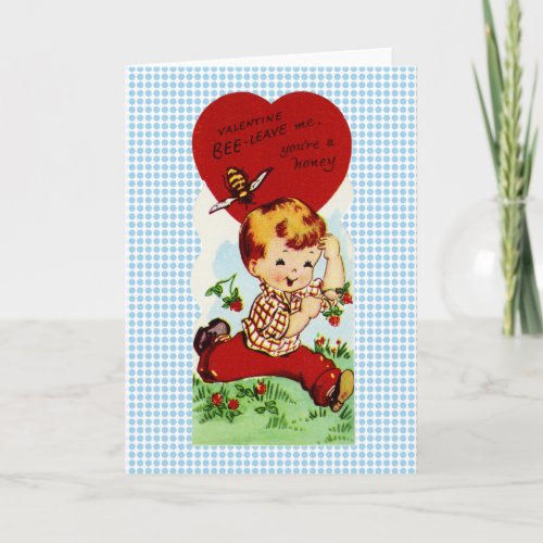 Vintage Valentine Funny Boy Playing Retro Bee Holiday Card