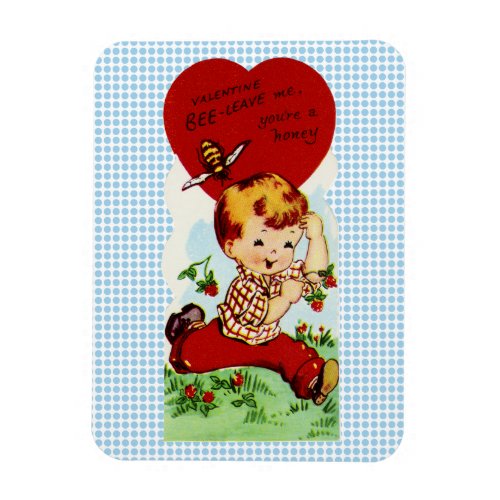 Vintage Valentine Funny Boy Playing Retro Bee Magnet