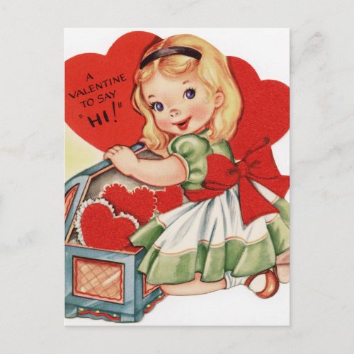 Vintage Valentine Girl Holiday Postcard