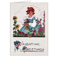 Vintage Valentine Girl in Flower Garden Card