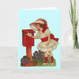 Vintage Valentine Girl Mails Card