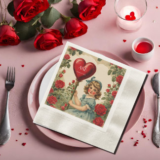 Vintage  Valentine girl -personalized Napkins