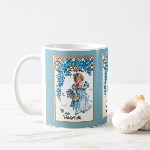 Vintage Valentine Girl with Blue Forget_me_Nots Coffee Mug