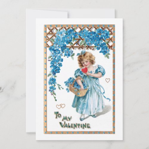 Vintage Valentine Girl with Blue Forget_me_Nots Holiday Card