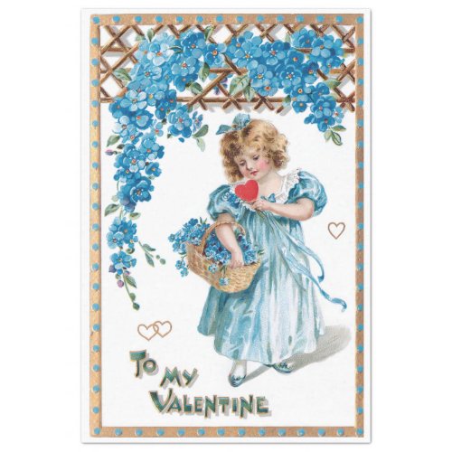 Vintage Valentine Girl with Blue Forget_me_Nots Tissue Paper