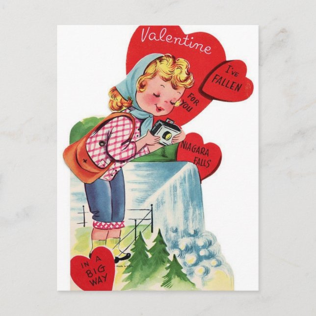 Vintage Valentine Girl With Camera Holiday Postcard (Front)