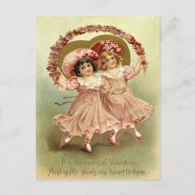 Vintage Valentine Girls Holiday Postcard (Front)