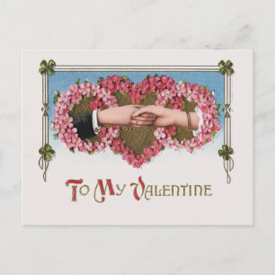 Vintage Valentine Hands and Floral Hearts Holiday Postcard