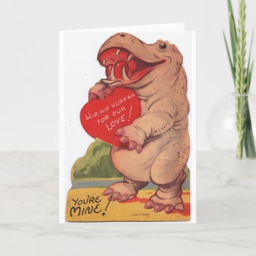Vintage Valentine _ Happy Hippo in Love Holiday Card
