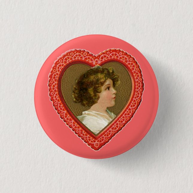 Vintage Valentine Heart Button (Front)