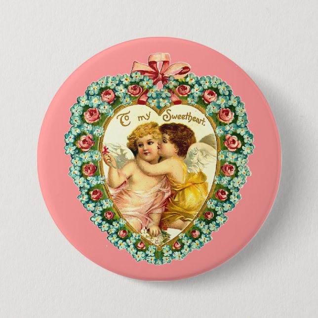 Vintage Valentine Heart Button (Front)
