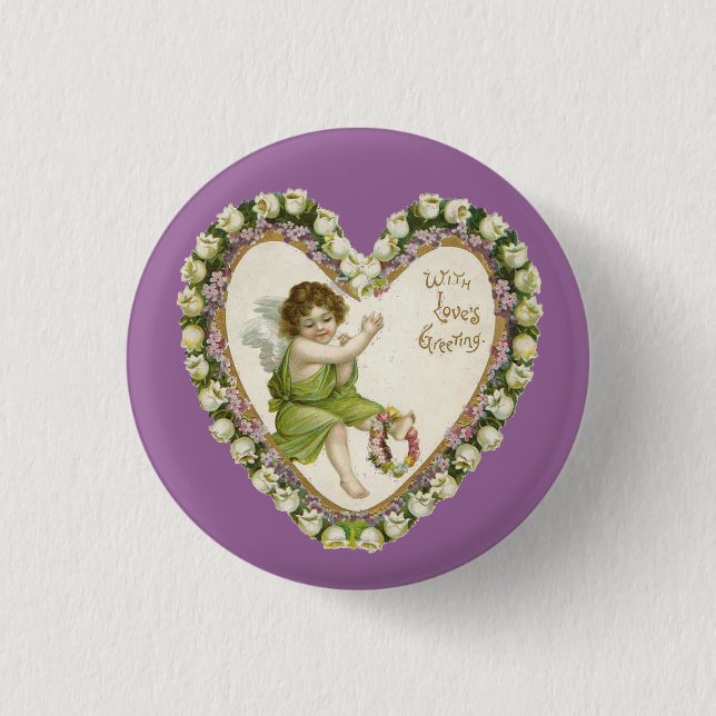 Vintage Valentine Heart Button (Front)