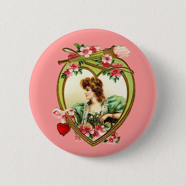 Vintage Valentine Heart Button (Front)