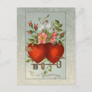 Vintage Valentine Hearts Holiday Postcard