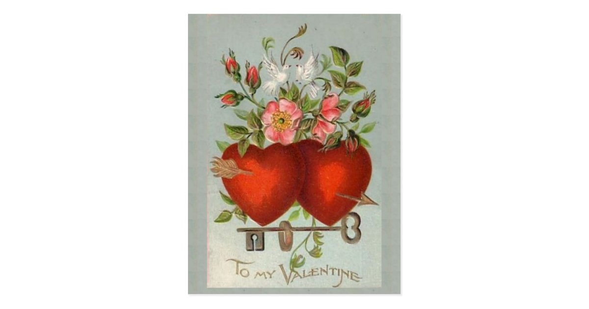 Vintage Valentine Hearts Postcard