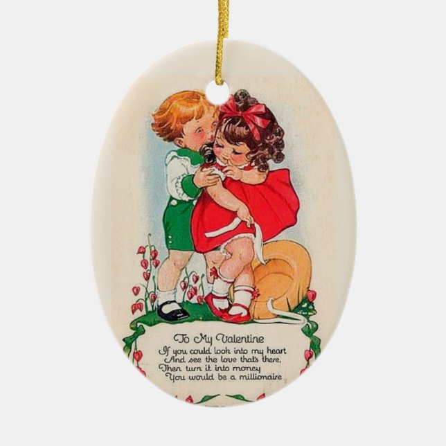 Vintage Valentine Kiss Ceramic Ornament (Front)