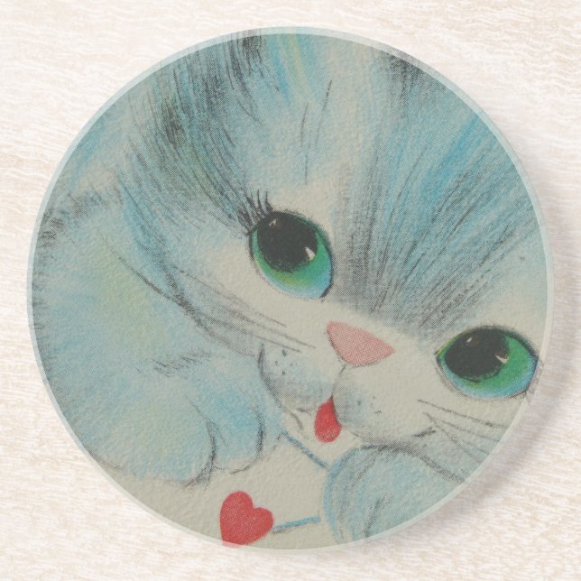 Vintage Valentine Kitten Drink Coaster (Front)