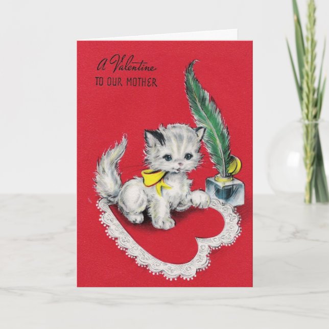 Vintage Valentine Kitty For Mother Holiday Card (Front)