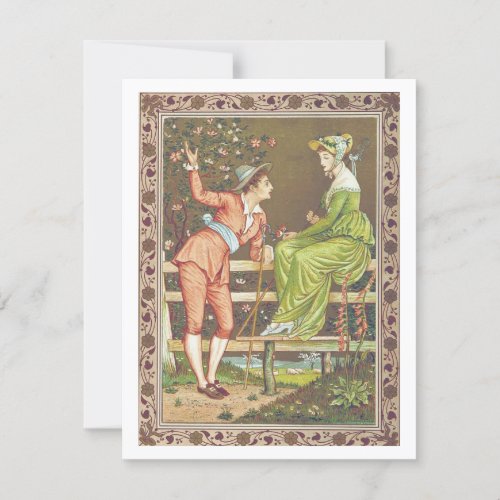 Vintage Valentine Lady and Suitor on Fence Holiday Card