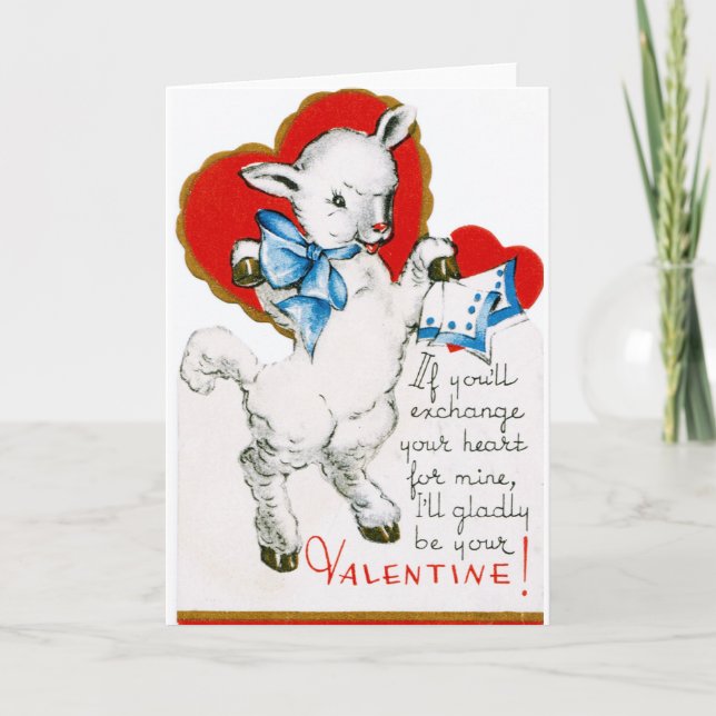 Vintage Valentine Lamb Holiday Card (Front)