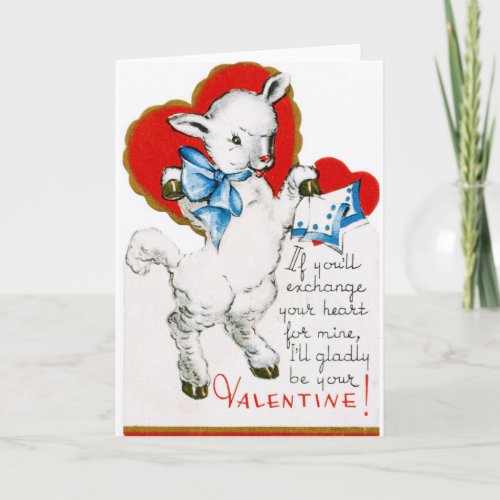 Vintage Valentine Lamb Holiday Card