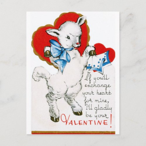 Vintage Valentine Lamb Holiday Postcard