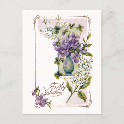Vintage Valentine Lilies and Violets Postcard