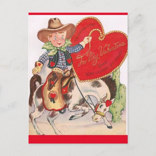 Vintage Valentine Little Cowboy on Bucking Bronco  Postcard