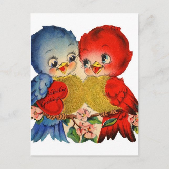Vintage Valentine Love Birds Holiday Postcard (Front)