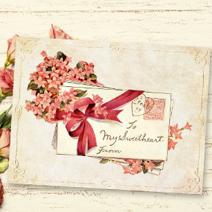 Vintage Valentine Love Letters and Flowers Holiday Postcard
