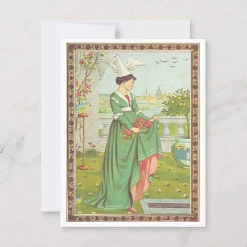 Vintage Valentine Medieval Lady with Flowers Holiday Card